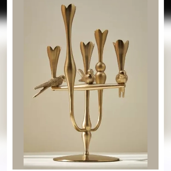 Anthropolaogie Marizia Sparrow Large Candle Holder Gold Birds Floral Nature. NEW - Picture 3 of 8